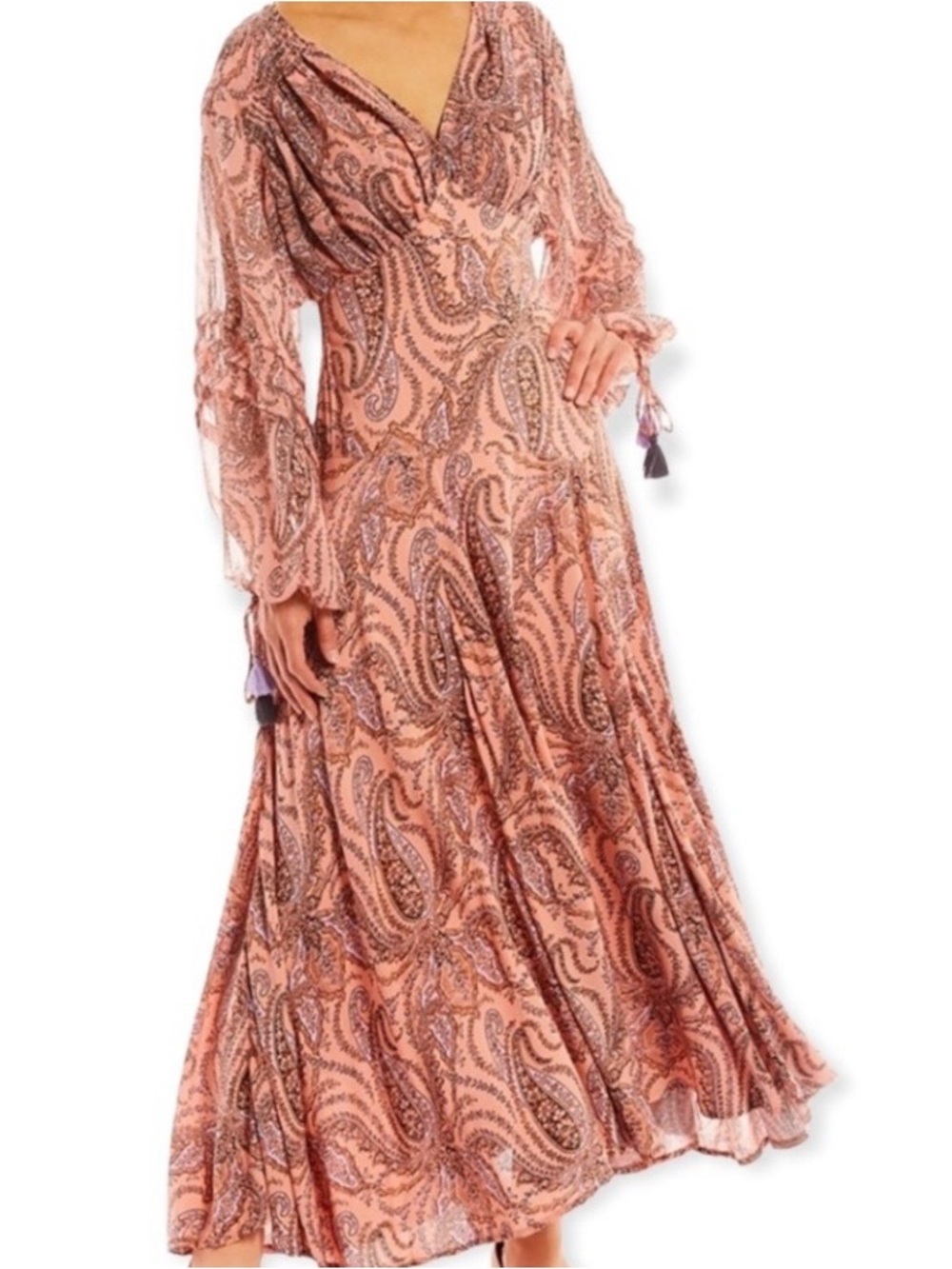 Free People Mirage Maxi Peach Paisley Print Boho Size 0